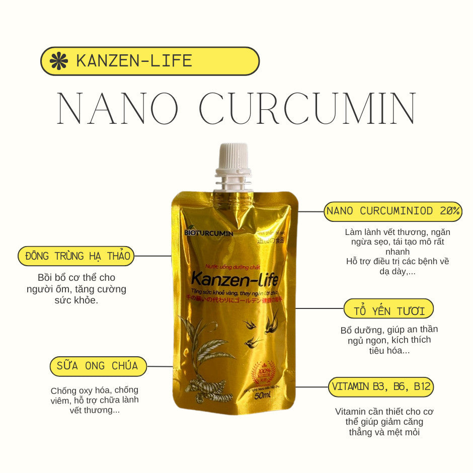 Hộp 10 Gói Nghệ Nano Curcumin 20% Kanzen Life 50ml